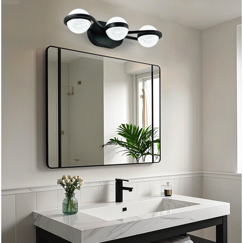 Luminaire de meuble-lavabo moderne à 3 lumières DEL doré avec abat-jour sable sable noir mat, H 4,7 po x l 21,1 po x P 6,7 po