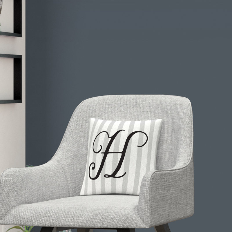 ABC Striped Ornate Letter Decorative Striped Throw Pillow, H