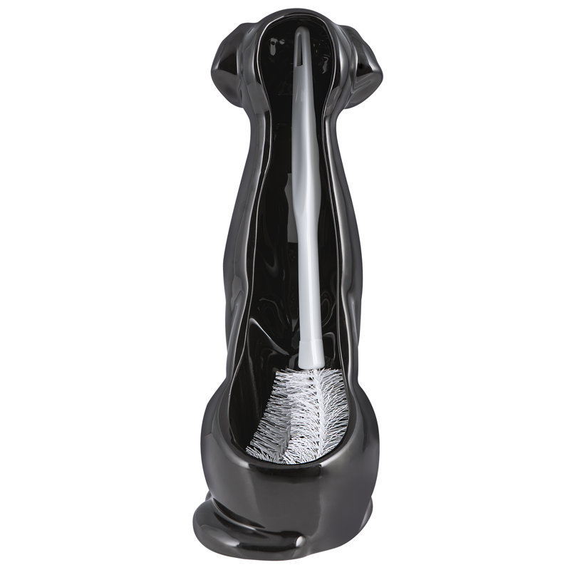 Black Ceramic Labrador Toilet Brush Holder with Plastic Brush
