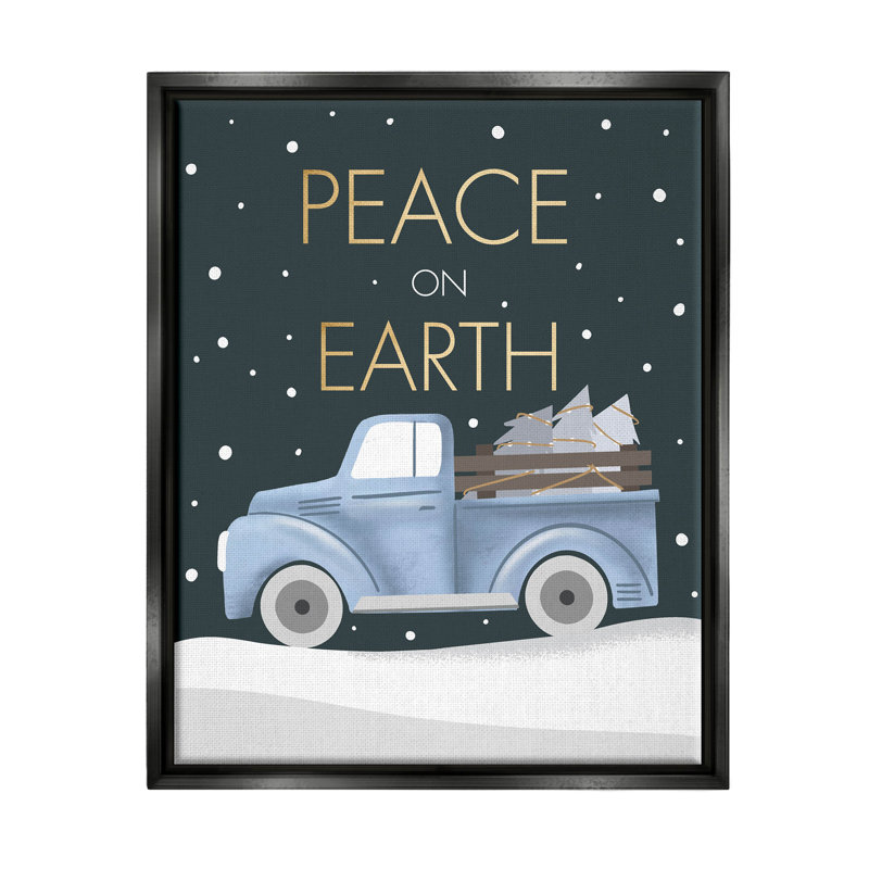 «Peace on Earth Snowy Truck» par Louise Allen Designs - impression sur toile, Cadre flottant noir de jais