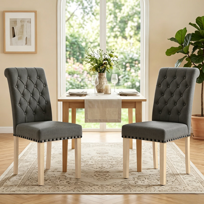 Chaises de salle à manger rembourrées Amby, Gris foncé