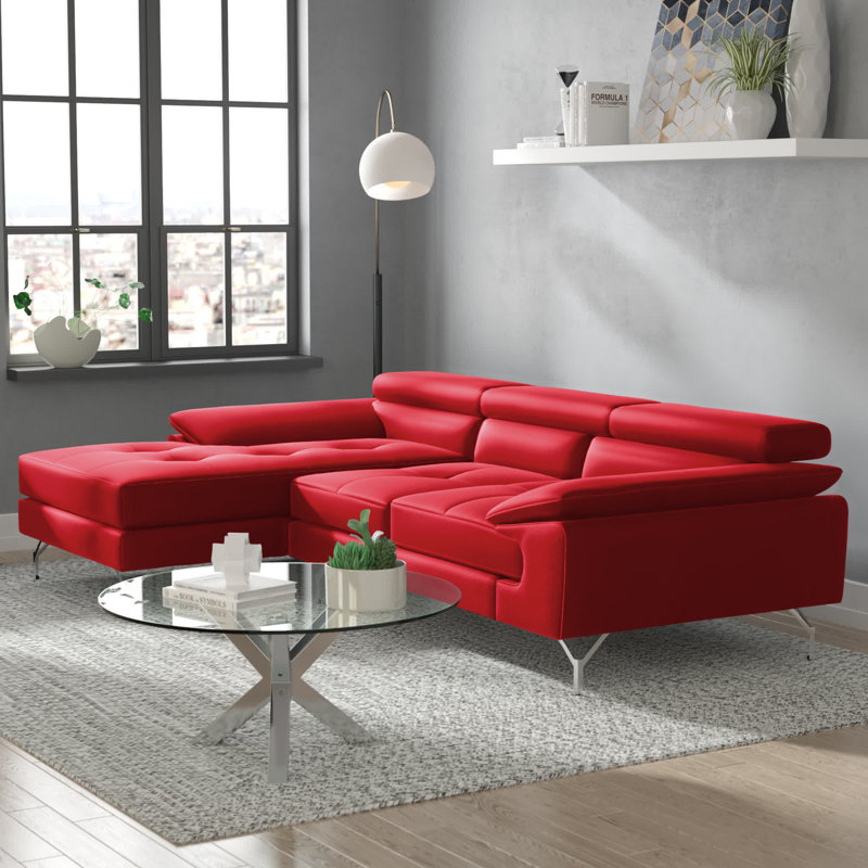 Grasmere Leather L-Shaped Sectional, Black Genuine Leather, Right Hand Facing
