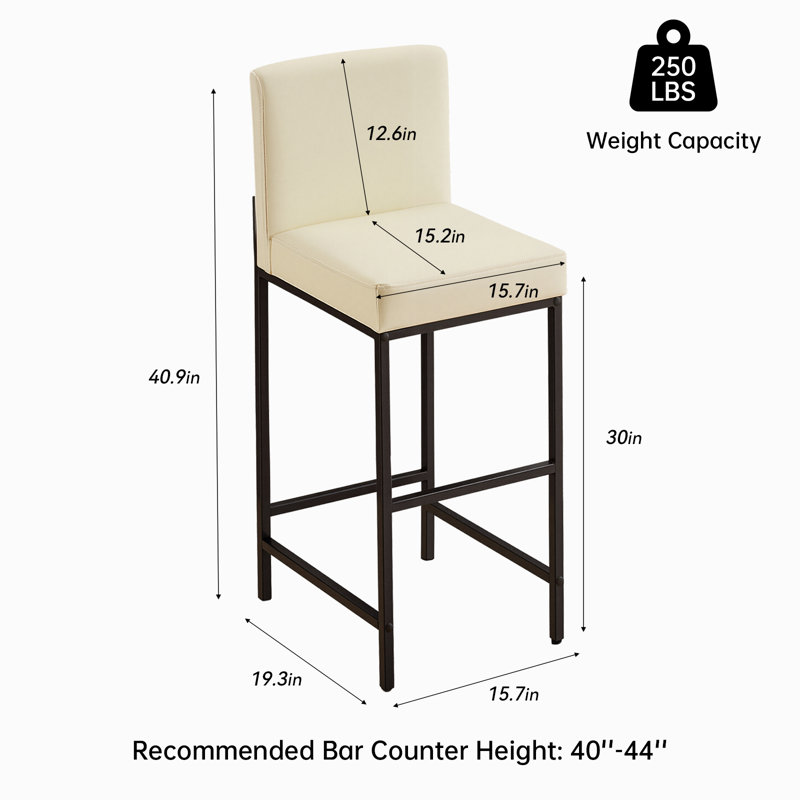 Bar Stools Set Of 6, 30'' Tall Barstools, Counter Height Bar Stools With Back Support, Metal Legs, Upholstered Seat Cushion Modern Barstool, Use For Kitchen Island Home Bar