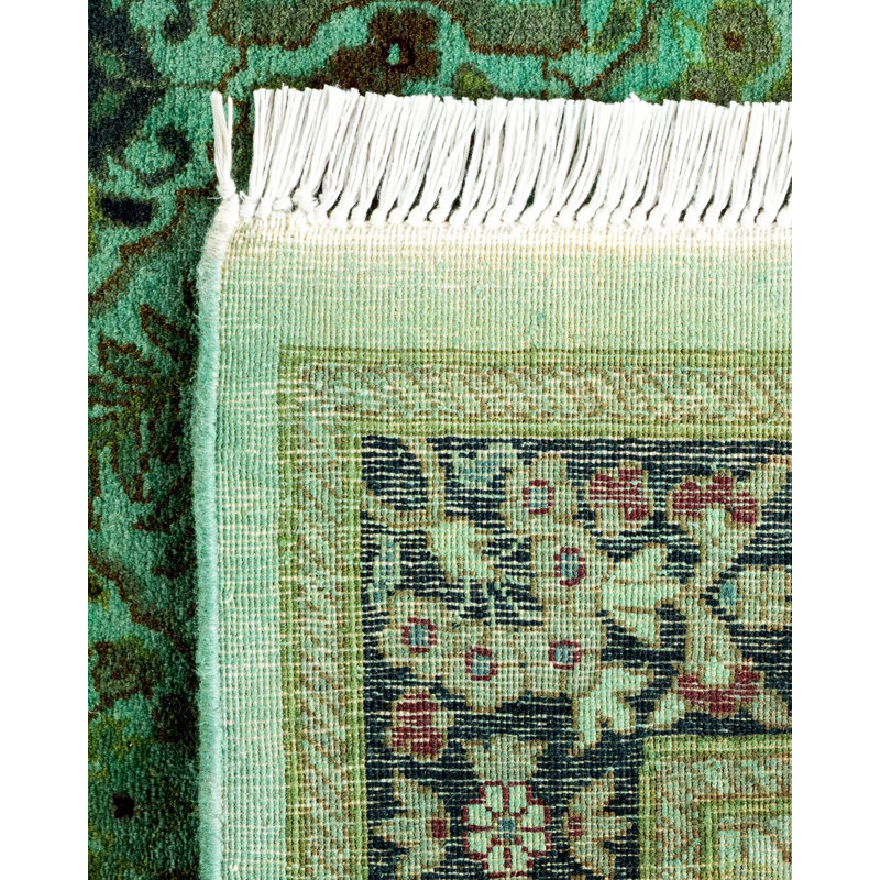 Tapis noué à la main unique en son genre Holsworth - vert