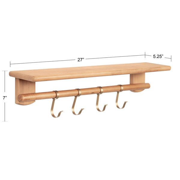 AllModern Shea Poplar Floating Shelf with Hooks & Reviews