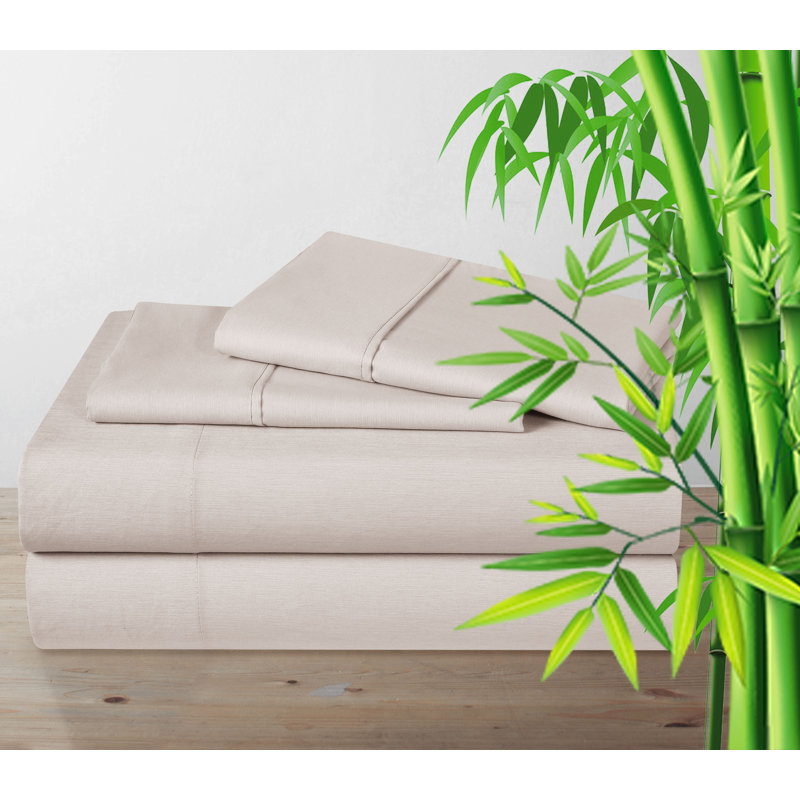Ensemble de draps en bambou et rayonne avec taies d'oreiller, Crème, crème