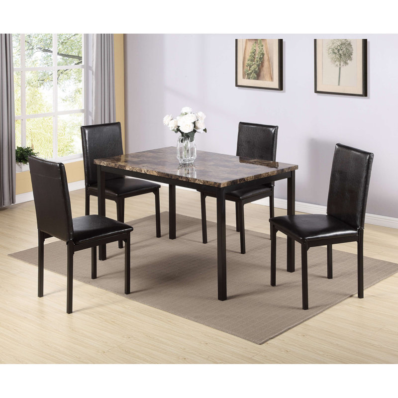 Ensemble de salle à manger en métal 5 pièces avec plateau en faux marbre Furniture - ensemble repas, table et 4 chaises