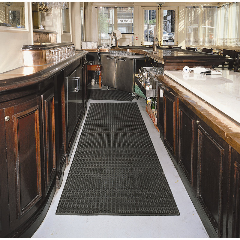 Solid Color Kitchen Mat, Black, Square 3' x 3'