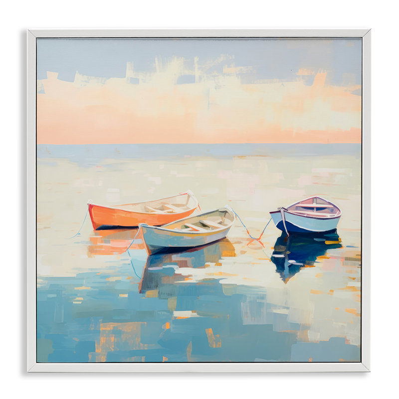 Art de giclée de bateaux pastel doux par Irena Orlov, H 12 po x l 12 po, Giclée encadrée blanc bord de mer