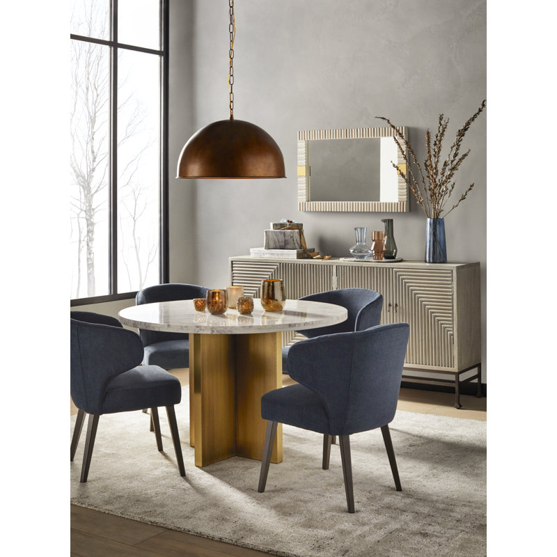 Golino Fabric Upholstered Wingback Side Chair, Navy, Dark Brown