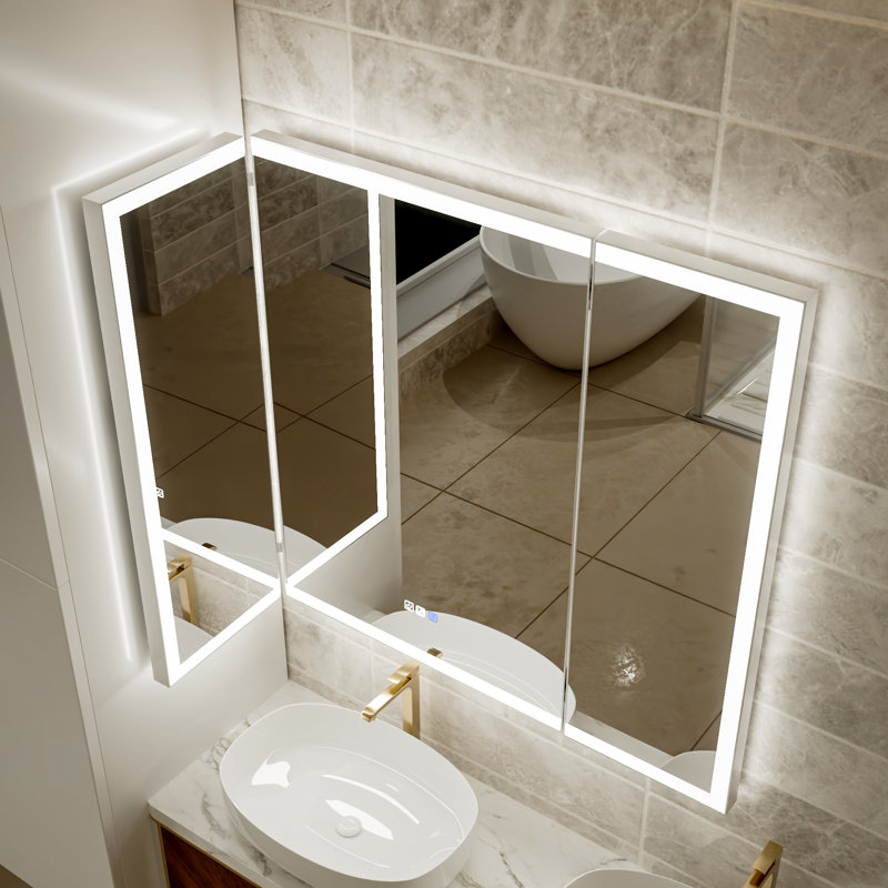 60"W X 36"H Smart Tri-Fold Bathroom Vanity LED Makeup Mirror Front/Backlit Lighting With Dual Light Strips With 5X Movable Magnetic Magnifier