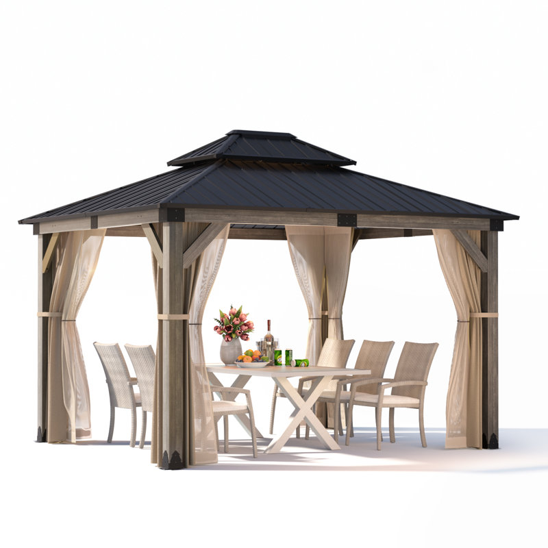 Solid Patio Gazebo, 10 Ft. H x 12 Ft. W x 10 Ft. D, Gray