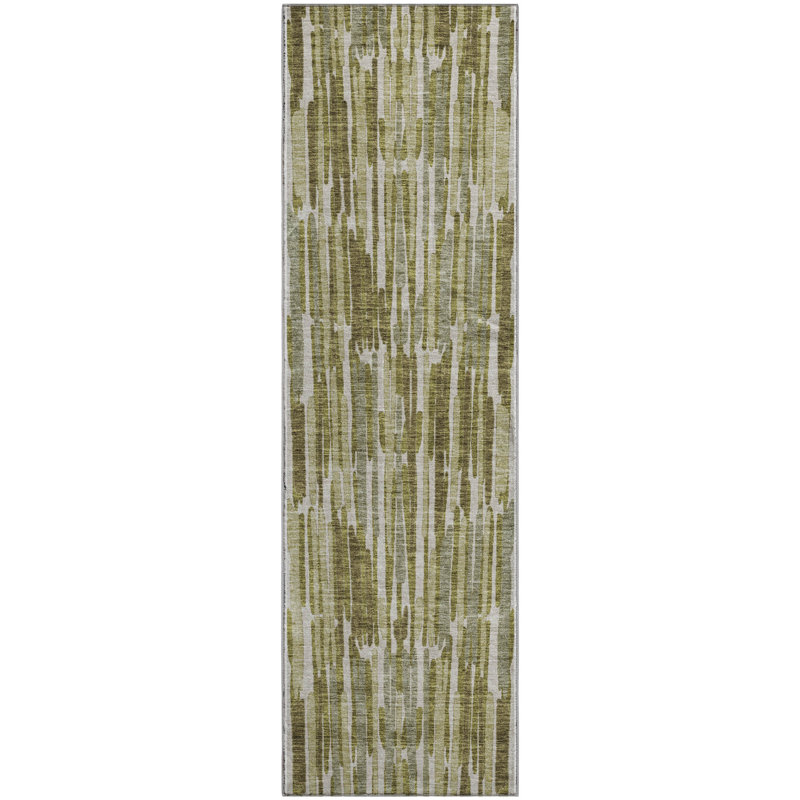 Premium Machine Washable Tweedy Olive Rug, Runner 2'3" x 7'6"