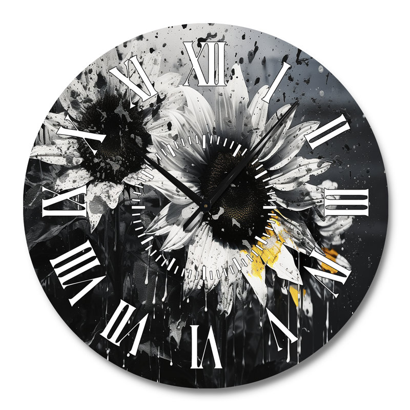 Horloge murale tournesols noirs et blancs, Grand