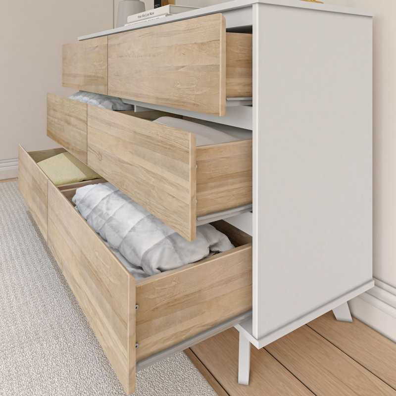 Brubaker 6" W Solid Wood Double Dresser, Blanc / blond