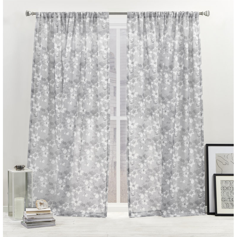 Nicole Miller New York Dara Light Filtering, Semi Sheer Rod Pocket Curtain Panels, 54" W x 108" L, Gray