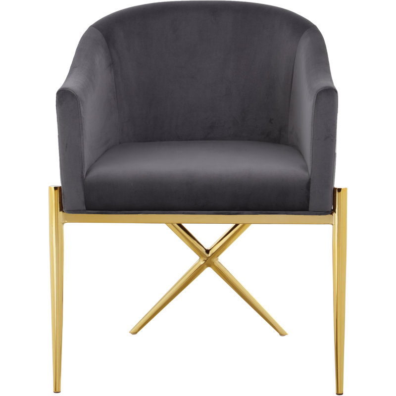 Chaise rembourrée Xavier, Velours gris, Or