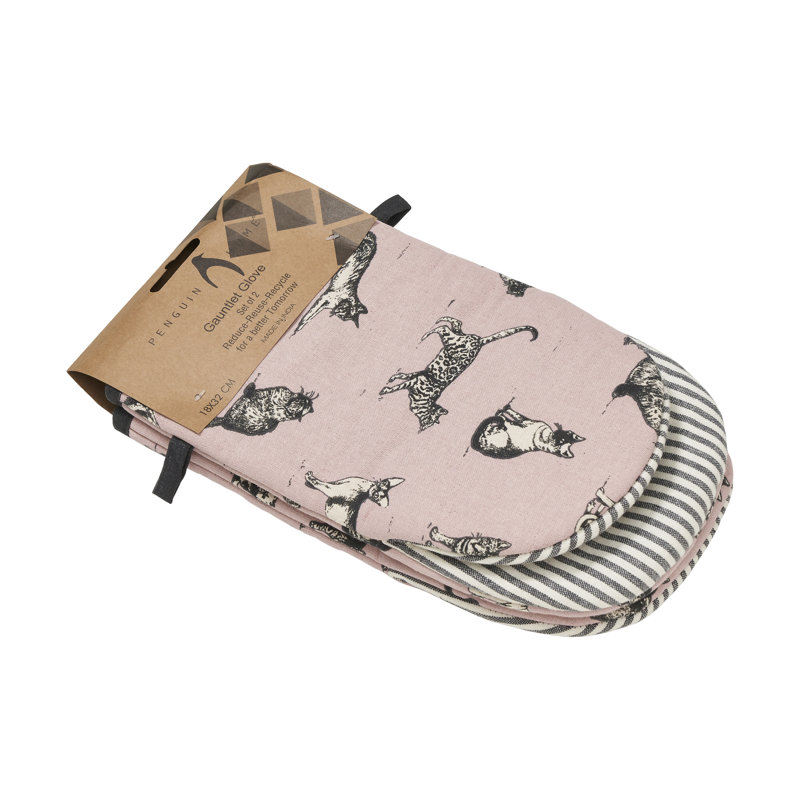 Penguin Home Cotton Oven Glove, Grey/Pink