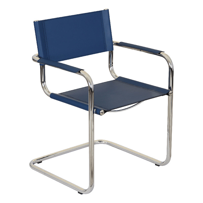 Mart Stam Cantilever Armchair Arm Chair w/ Chrome-Plated Steel Frame (Various Bonded Leather Colors), Blue
