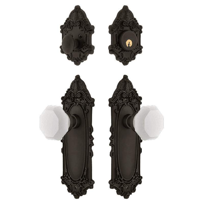 Ensemble d'entrée victorienne Nostalgic Warehouse avec bouton en cristal Waldorf blanc, Bronze frotté à l'huile, 2.375