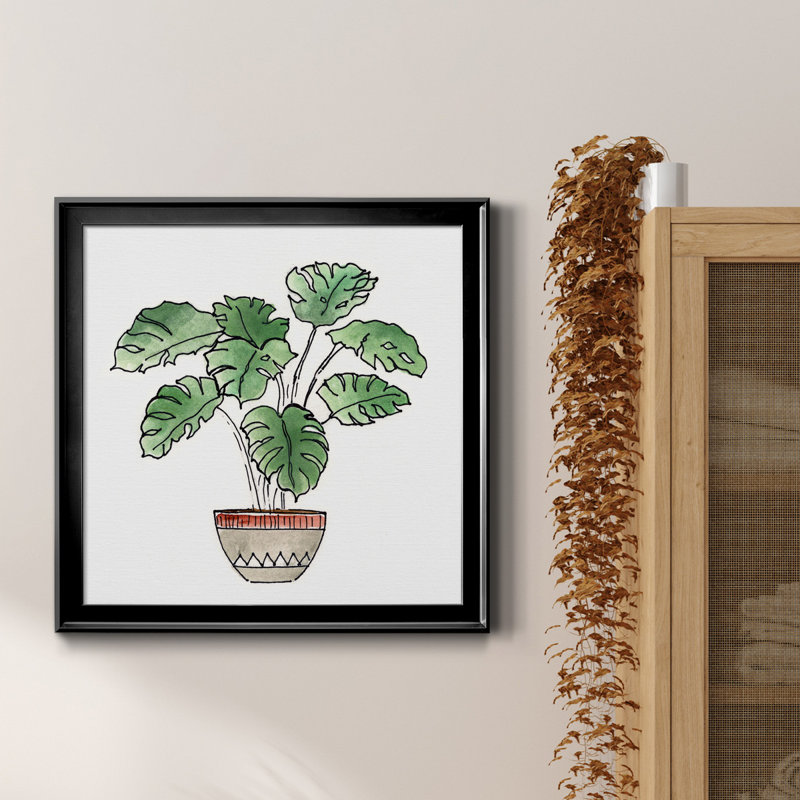 Boho Greenery II - peinture sur toile encadrée, Toile avec cadre noir, H 30,5 po x l 30,5 po x P 1,5 po