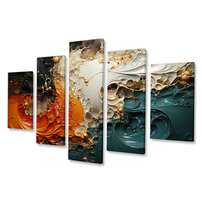 «Orange and Gold Marble Lava II», peinture abstraite murale décorative