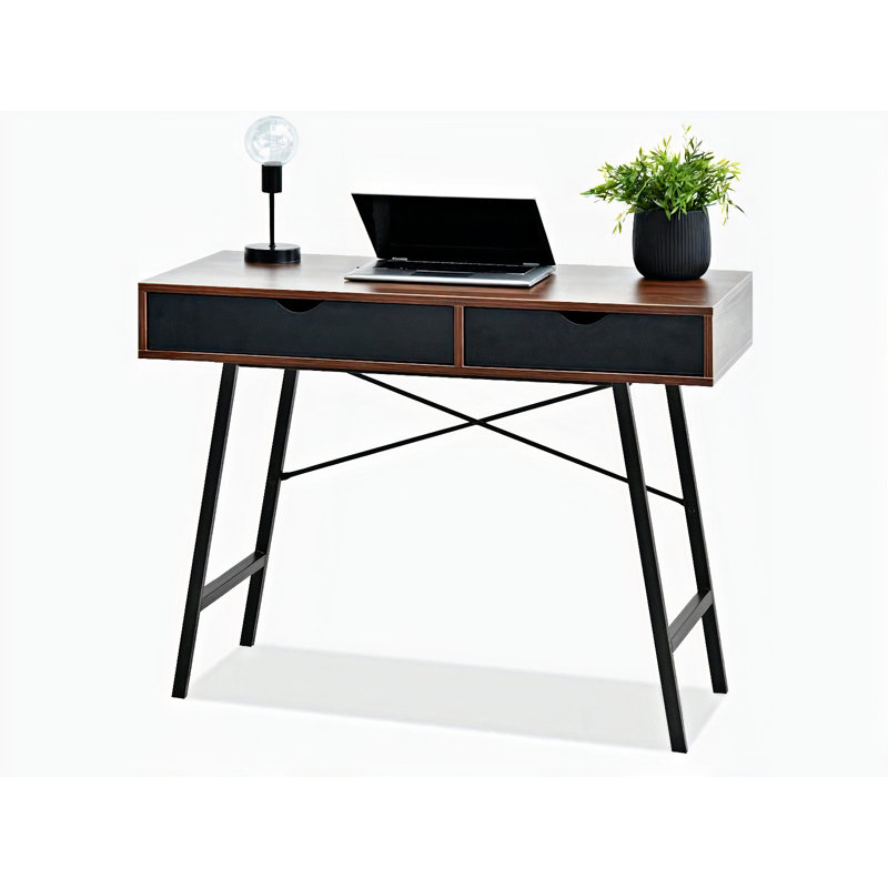 Reding Metal Base Writing Desk, Black, Brown