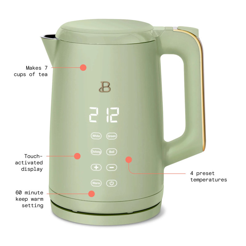 Sage Green 1.7-Liter Electric Kettle with Touch Display