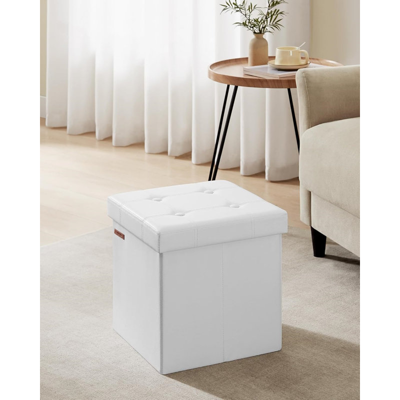 38cm Wide Faux Leather Square Standard Ottoman with Storage, White