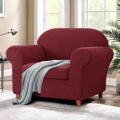 Housse de canapé en jacquard 2 pièces, housse extensible en polyester spandex pour le salon, protection facile à installer et lavable (fauteuil, vin)