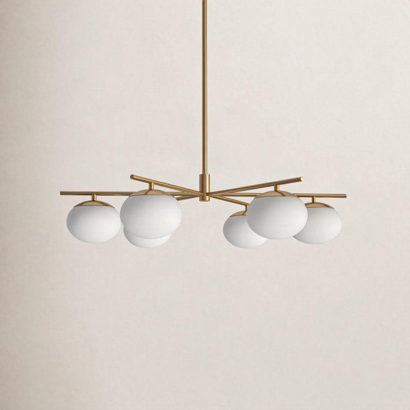 Monika 6 - Light Steel Dimmable Sputnik Modern Linear Chandelier, Burnished Brass