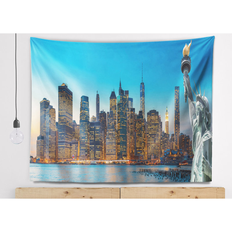Tapisserie panorama en polyester de new york city avec accessoires suspendus inclus, H 78 po x l 92 po