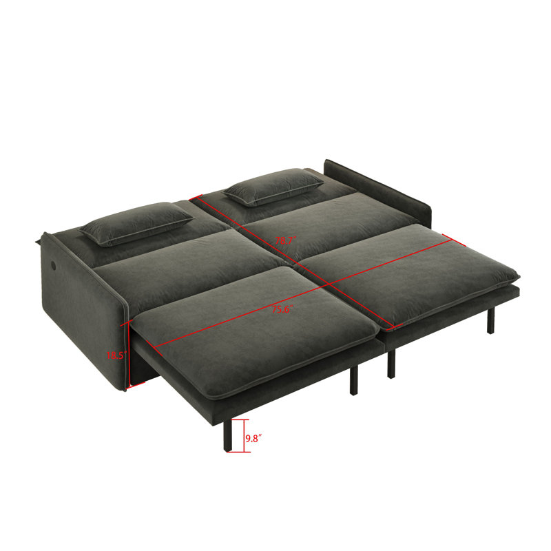 Canapé-lit convertible moderne en chenille 4 places avec rangement, oreillers et ports USB, Gris foncé