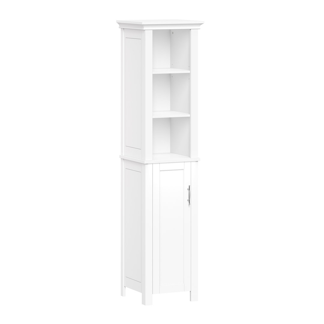 RiverRidge Somerset Single Door Tall Bathroom Cabinet Storage Organizer with an Open and Adjustable Shelves - White RiverRidge Home