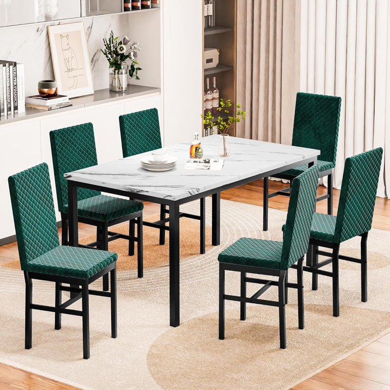 Ensemble de table et chaises Ellice, Blanc, Vert / noir