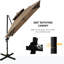 Base de parasol de patio décalée, rotation à 360 °, plateau double, 8 nervures, construction facile à incliner, manivelle, café avec conception à double plateau à 360 degrés, inclinaison sans effort,
