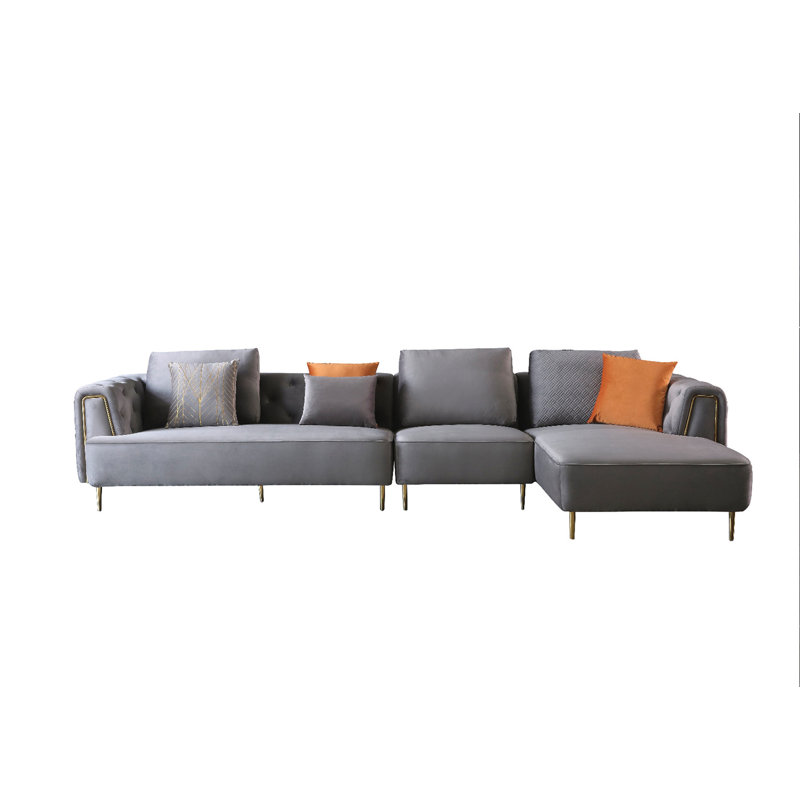 Canapé et chaise modulaire en velours de 141 po de largeur, Face à la droite