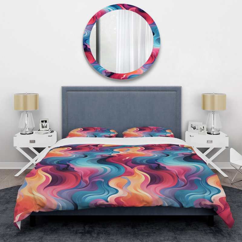 Colorful Popart Groovy Gradient Canvas I Abstract Duvet Cover, King Duvet Cover + 2 King Shams