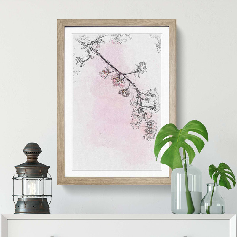 Pink Blossom Cherry Tree in Abstract - Picture Frame Graphic Art Print, Oak, 60cm H x 40cm W x 2cm D