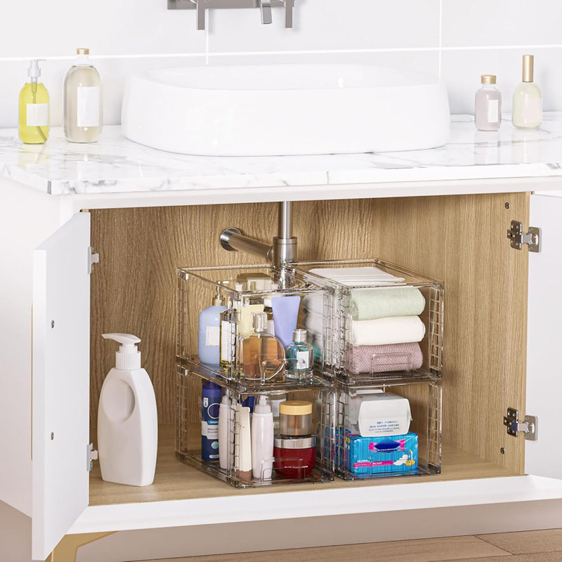 2 Pack Large Stackable Storage Drawers,Clear Acrylic Drawer Organizers With Handles, Easily Assemble For Bathroom,Kitchen Undersink,Cabinet,Closet,Makeup,Pantry Organization And Storage