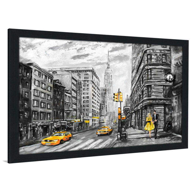 «NY NY», reproduction encadrée, H 21,5 po x l 27,5 po x P 0,75 po, Cadre espresso