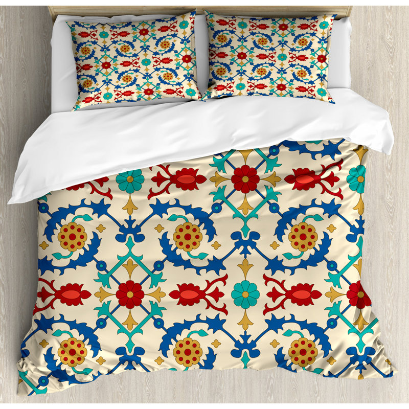 King Size Multicolor Moroccan Floral Duvet Cover Set