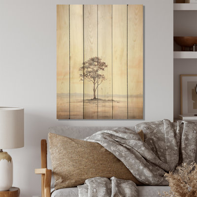 Beige silhouette désertique, solitude beauté I - Minimalisme, art mural sur bois de pin naturel