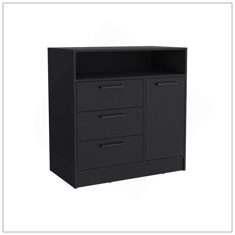 Commode compacte Omaha avec 3 tiroirs et une armoire, Noir