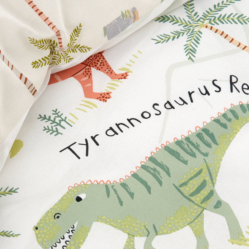 Sleepy Dino Reversible Duvet Cover Set, Double Duvet Cover + 2 Standard Pillowcases