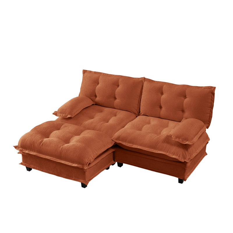 Canapé modulaire en L 77 po avec repose-pieds en chenille orange et siège profond de 77 po pour chambre à coucher