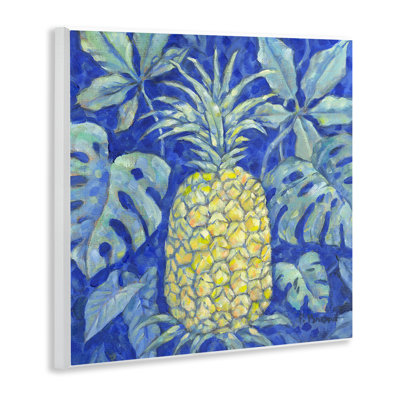 Ananas tropical sur plaque murale bleue, design par Paul Brent