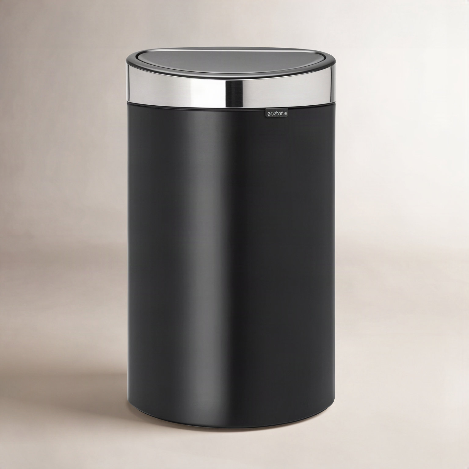 Brabantia 10.6gal Touch Top Trash Can, Matte Black/Silver