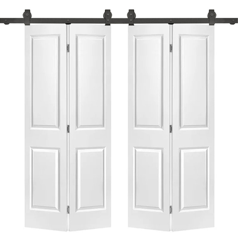 Porte de grange double en panneau de fibres à densité moyenne peinte blanche 60 po x 80 po à 2 panneaux avec quincaillerie coulissante