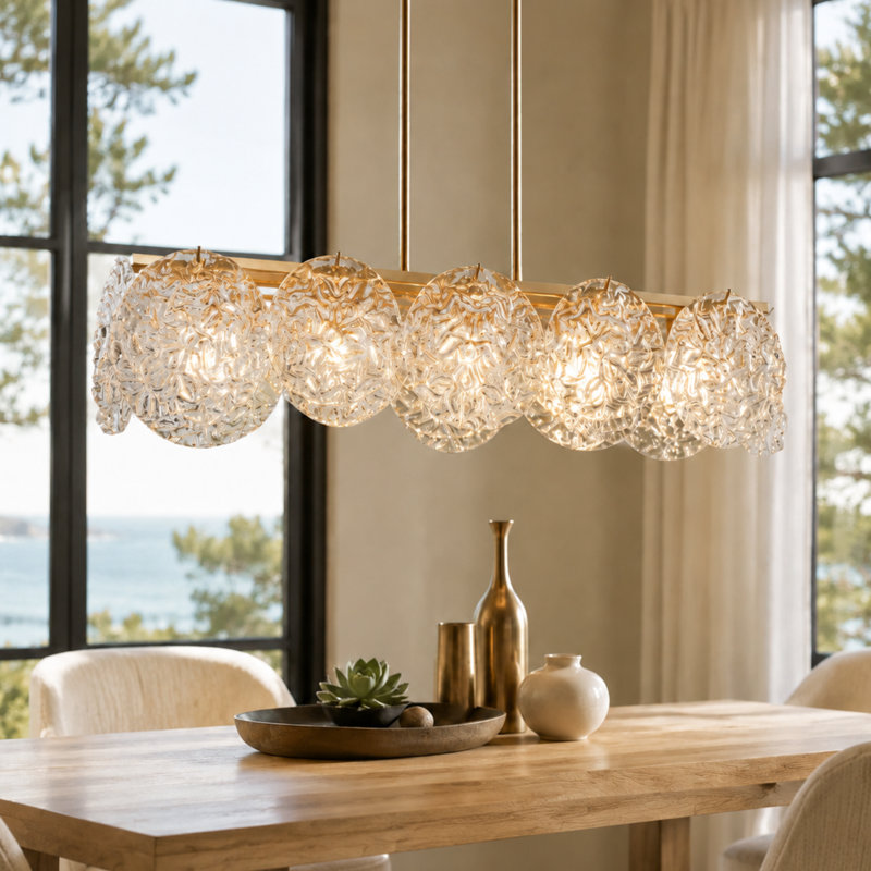 Clayre 5-Light Dimmable Unique/Statement Chandelier With  Water Ripple Glass, 7.5" H x 33" W x 9" D